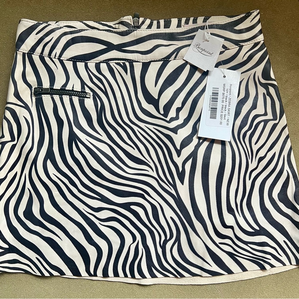 Bonpoint Leather Zebra Print Skirt Size 10 Girls NWT‎